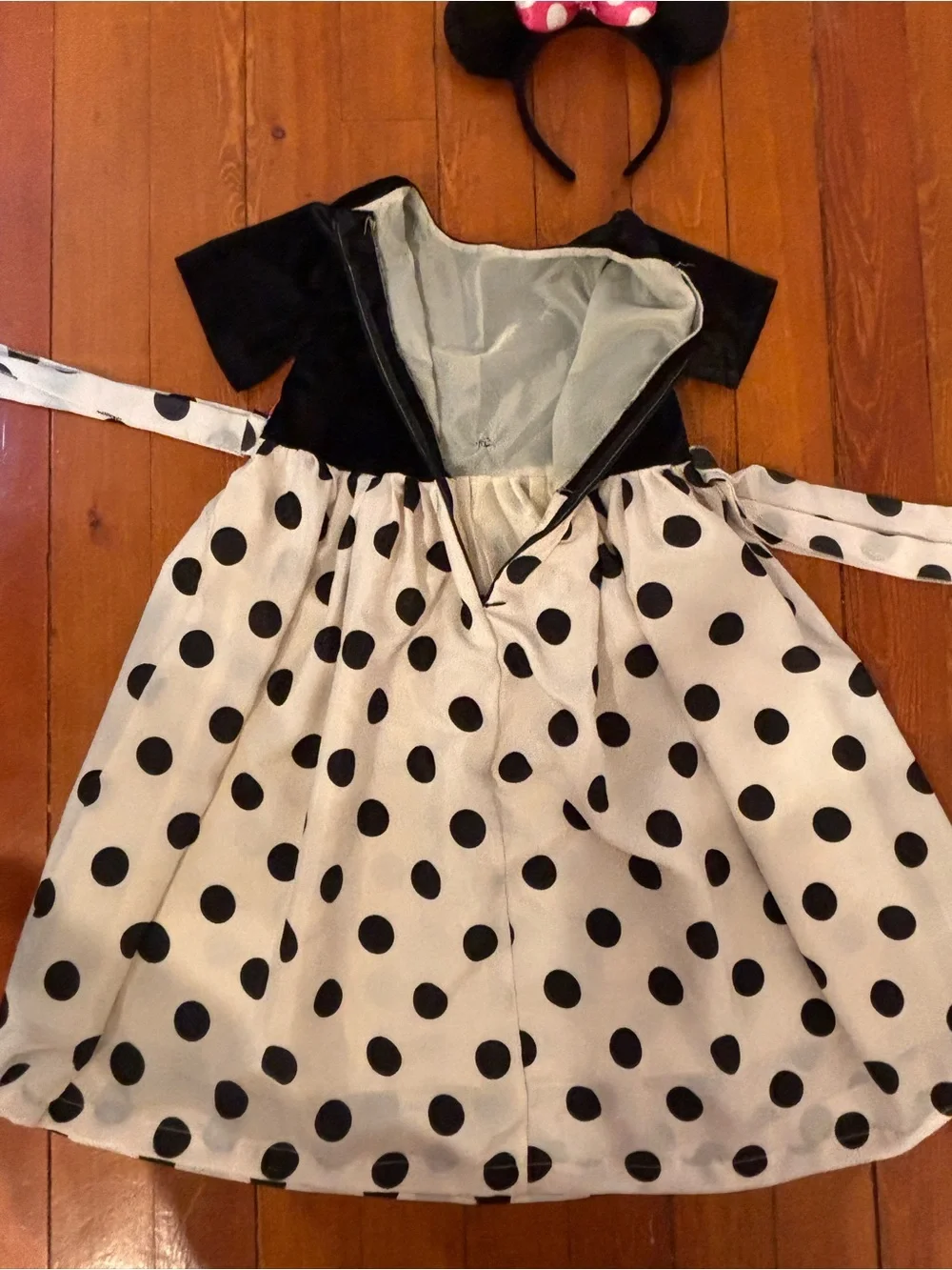 Minnie Mouse Inspired Polka Dot Dress Costume w/ Ears Pink Bow approx size 8-10
